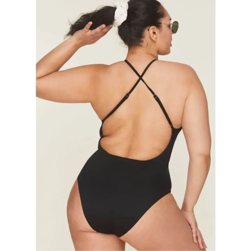 Andie Swim The Asbury Eco Nylon One Piece Swimsuit in Black S NWT
